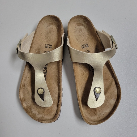 Birkenstock Gizeh Birko-flor Gold Sandals Size 37. - Picture 1 of 7
